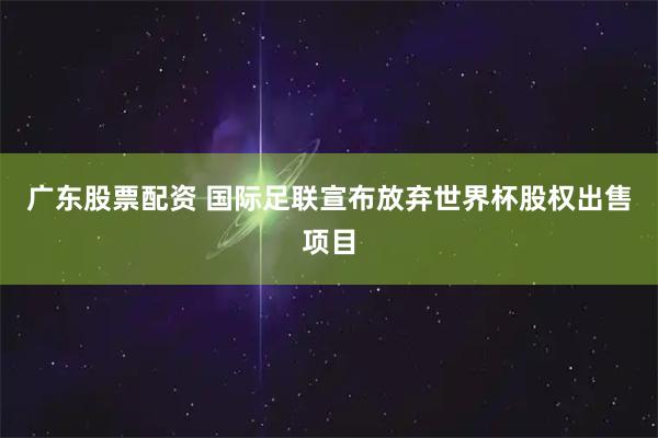 广东股票配资 国际足联宣布放弃世界杯股权出售项目